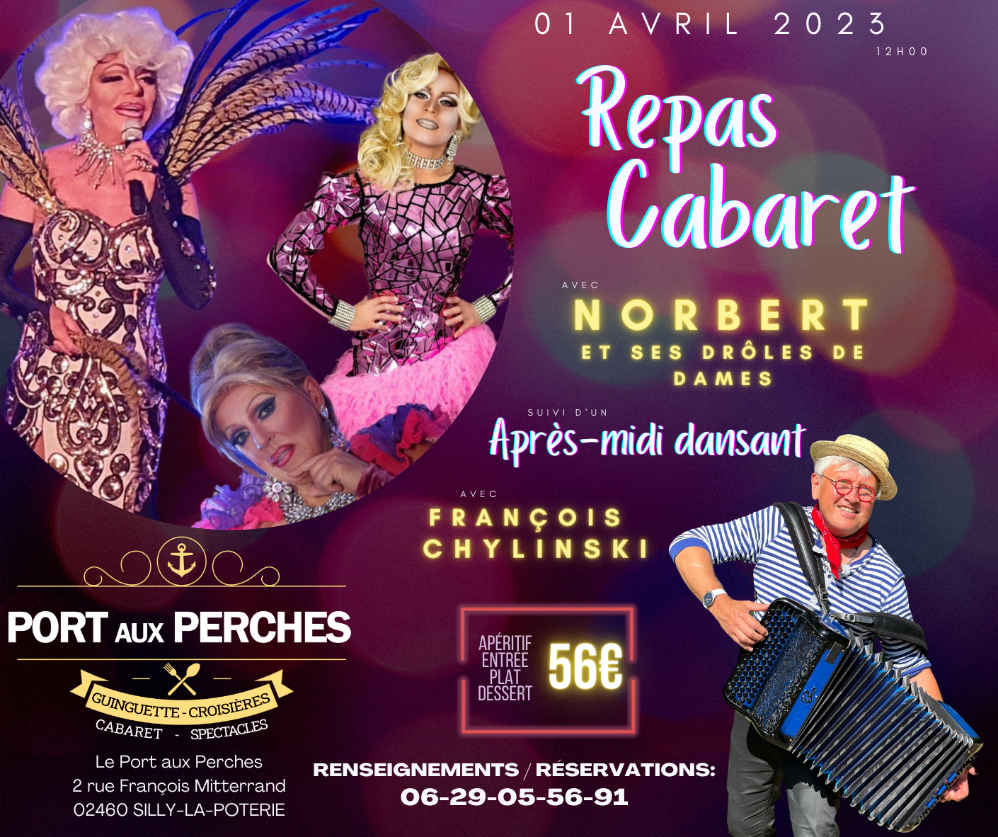 Cabaret 1 avril 2023 norbert et ses droles de dame port aux perches