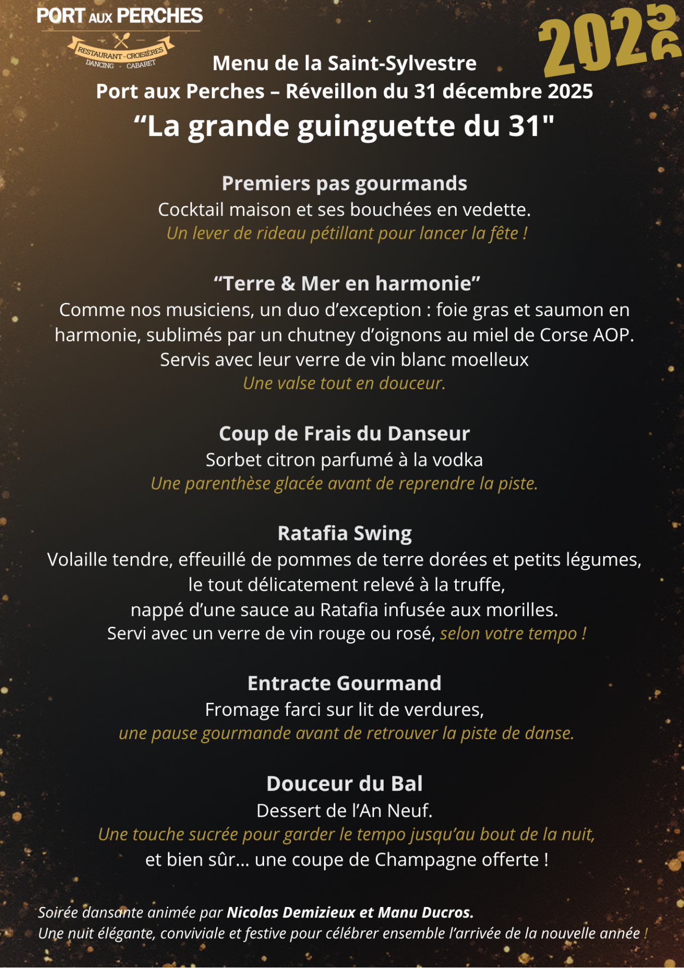 Menu nouvel an port aux perches